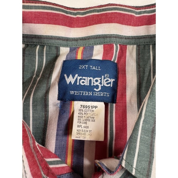 Wrangler Western Shirt Pearl Snap 2XT Multicolor R/B/Green Striped Rodeo VTG‎ - Picture 2 of 6
